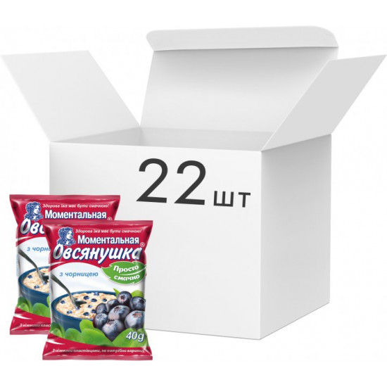 Упаковка каш вівсяних Овсянушка з чорницею 40 г х 22 шт (4820039840790)