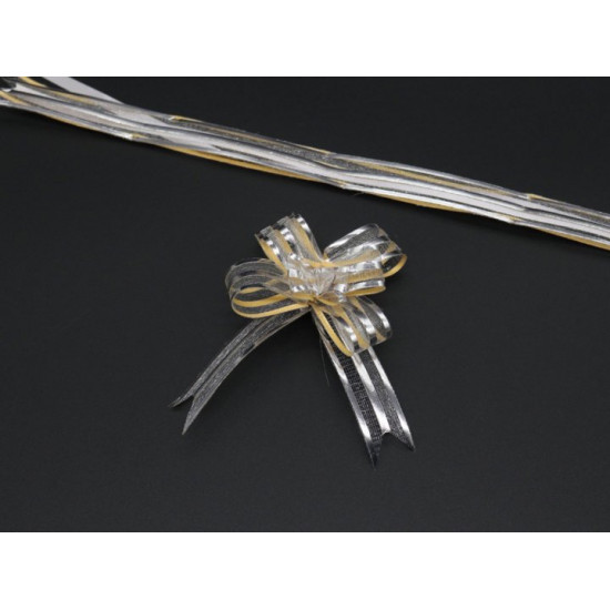 Gift bow with drawstrings made of organza Silver (BN-625)