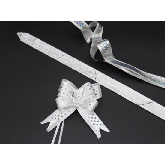 Gift bow with drawstrings decorated with a pattern White (BN-623-9)