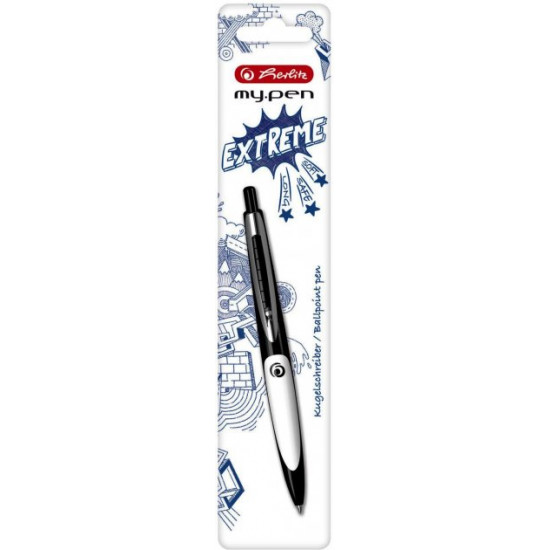 Ручка кулькова Herlitz My.Pen Extreme Black-White Чорний корпус Синя (50028276)