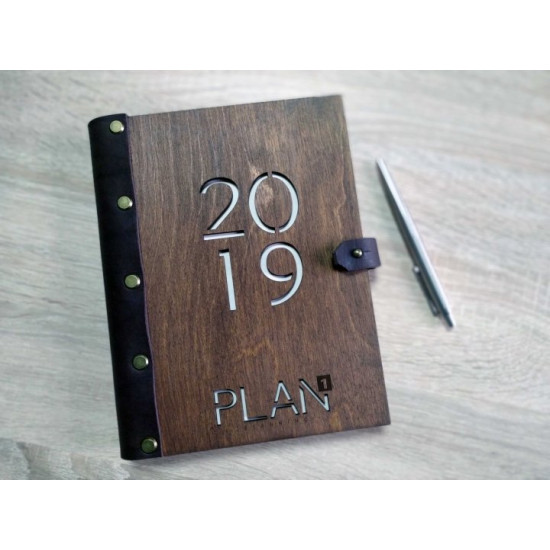 Notebook Plan 2019 in a combination of wood and leather (Notebook Plan 0064)