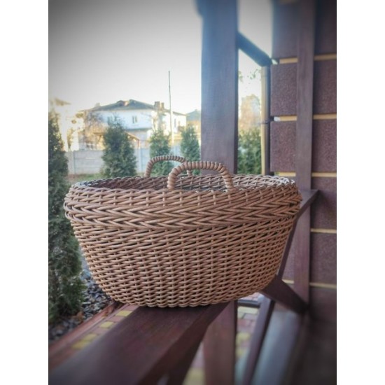 Main basket with handles for firewood made of handmade artificial rattan 30 l