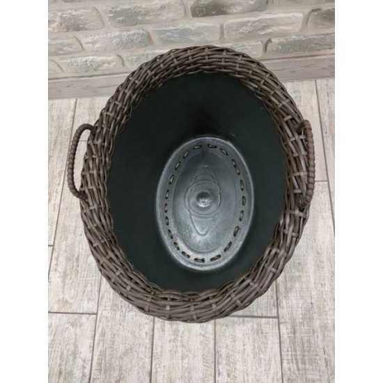 Basic oval basket with handmade artificial rattan handles 30 l