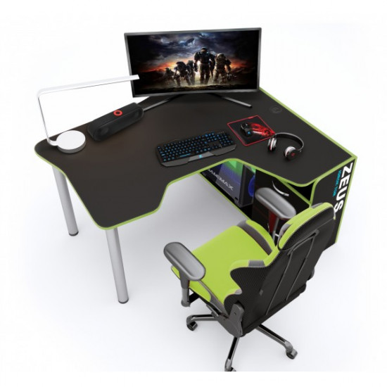 Corner gaming desk Igrok-Tor Zeus black/green