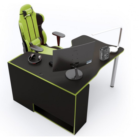 Corner gaming desk Igrok-Tor Zeus black/green