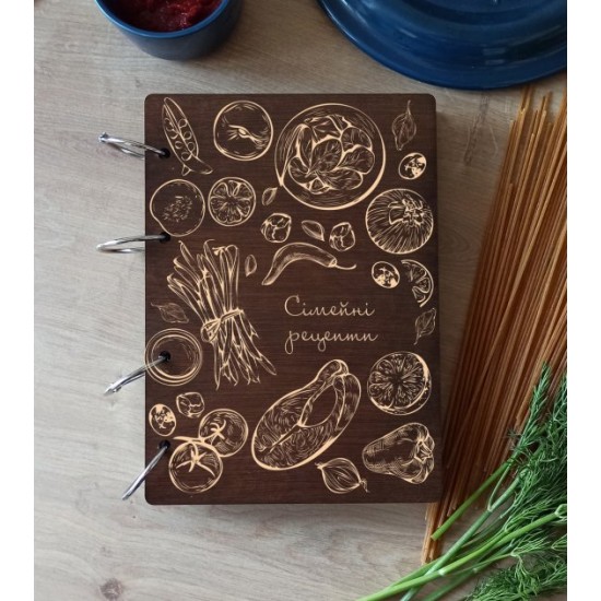 Book for recording culinary recipes with engraving Food color rosewood