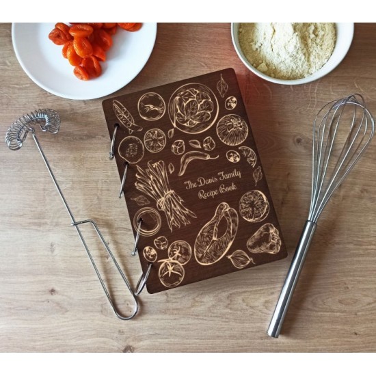 Book for recording culinary recipes with engraving Food color rosewood