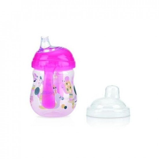 Sippy cup with handles and silicone sippy spout, Nuby (pink)