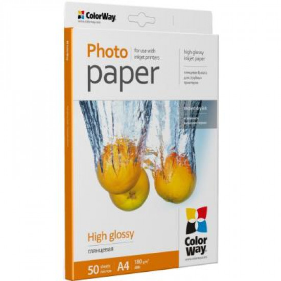 Paper ColorWay A4 180g glossy 50l (PG180050A4). 56781