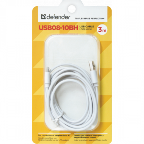  Дата кабель USB08-10BH USB - Micro USB, white, 3m Defender (87468)