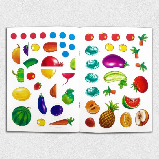 Educational stickers. Vegetables and fruits