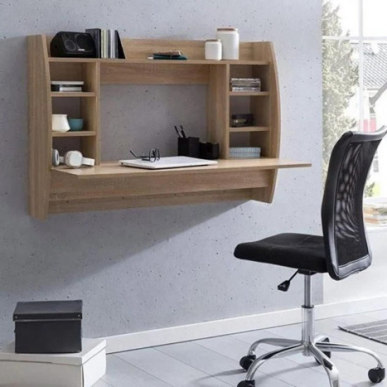 Wall-mounted laptop table with shelves, wall-mounted oak sonoma table W1100*H750*D490