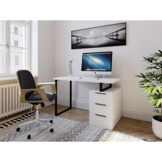 Computer desk in loft style with three drawers white W1200*H760*D600