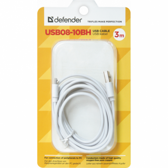 Дата USB08-10BH кабель USB - Micro USB, white, 3m Defender (87468)