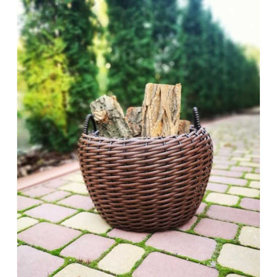 Beautiful basket with handles for firewood made of handmade artificial rattan 20 l