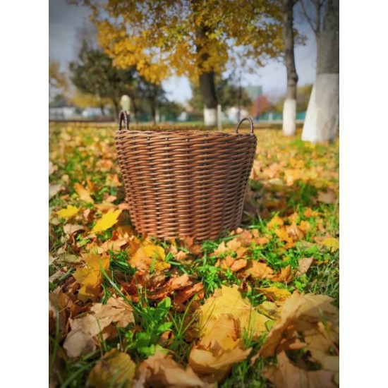 Brown basket, woodshed with handmade artificial rattan handles 20 l