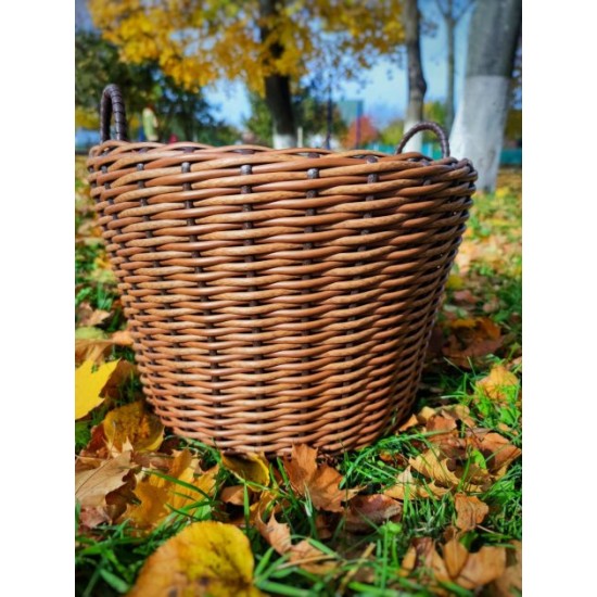 Brown basket, woodshed with handmade artificial rattan handles 20 l