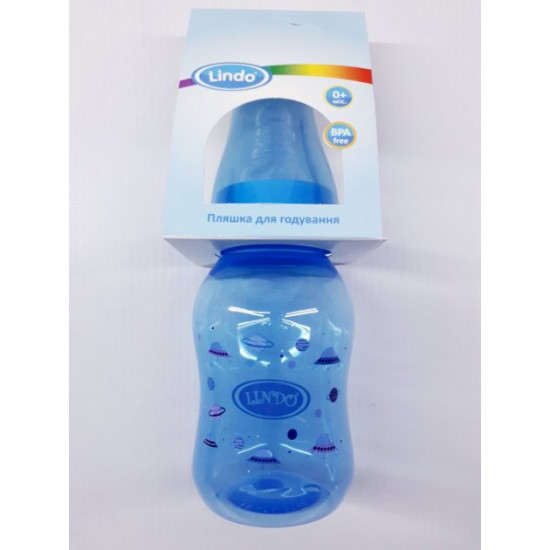 Bottle with silicone nipple Lindo LI132/0+ 125ml(r) blue