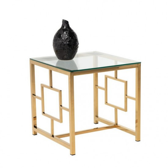 Glass coffee table for the living room CL-2 transparent glass/golden steel Vetro Mebel