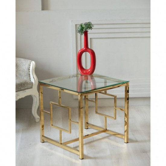 Glass coffee table for the living room CL-2 transparent glass/golden steel Vetro Mebel