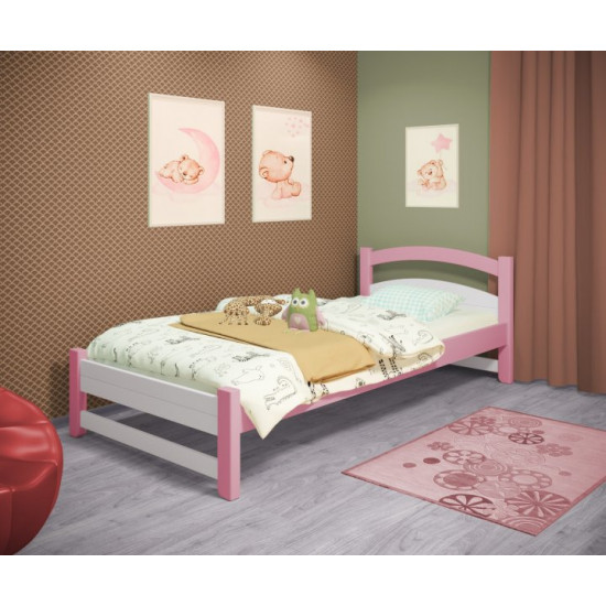 Single bed RainbowDream Milana 80x190 cm white and pink solid alder, without drawers