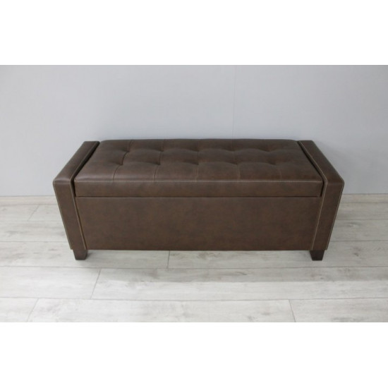 Sovalle Boston bench with drawer, brown eco-leather, wenge legs 1111-02