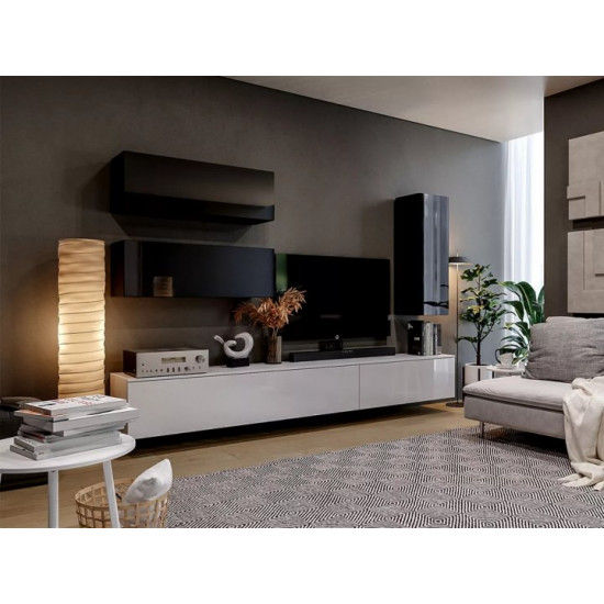 Hinged wall cabinet in the living room made of laminated chipboard Box-22 black gloss MiroMark