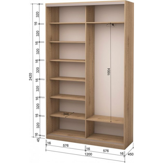 Two-door wardrobe Roko 120x242x45 cm chipboard + Mirror Sonoma Oak (20200025305)