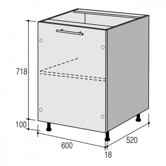 Lower kitchen module Roko Runa 60x52x82 cm Latte gloss (MN 60x82)