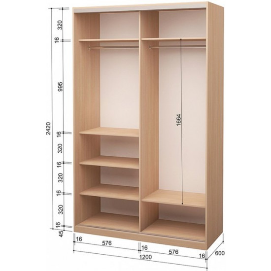 Two-door wardrobe Roko 120x242x60 cm chipboard + Mirror Milky Oak (20200023966)