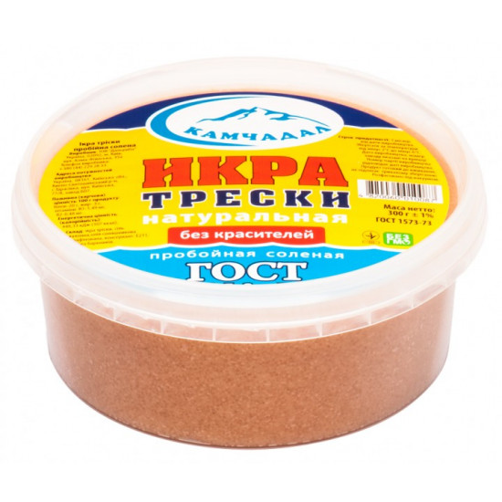 Kamchadal cod caviar, salted, 300 g in a plastic container