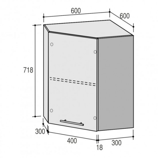 Upper corner kitchen module Roko Runa 60x60x71.8 cm Arctic gloss (MVU 60)