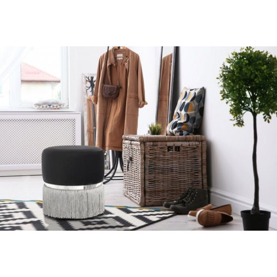 Fringed Pouf Kayoom Rebecca 125 Black / Gray Round (Y3CM7-BLK)