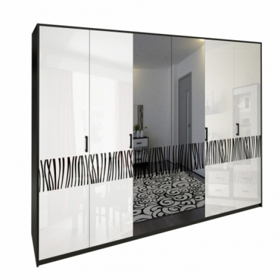 Wardrobe MiroMark Viola 6D (mirror) 272.6x212.5x55 black/white gloss