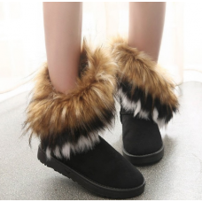 Women Fur Boots Ladies Winter Warm Ankle Boots For Women Snow Shoes Style Round-toe Slip On Female Flock Snow Boot Ladies Shoes