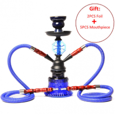 Portable Double Hose Glass Hookah Small Hookah Travel Tube Set Narzhele Chihas with Narguil Hose Bowl Charcoal Tongs 