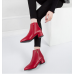 Fashion Women Boots Casual Leather Low High Heels Spring Shoes Woman Pointed Toe Rubber Ankle Boots Black Red Zapatos Mujer