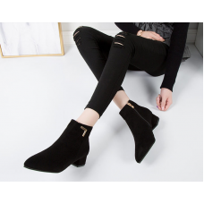 Fashion Women Boots Casual Leather Low High Heels Spring Shoes Woman Pointed Toe Rubber Ankle Boots Black Red Zapatos Mujer