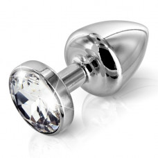 Butt plug with rhinestone Diogol ANNI Round Stainless Steel 35mm