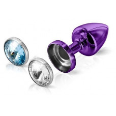 Anal plug with interchangeable rhinestones Diogol Anni Magnet Purple Crystal / Aquamarine 25mm