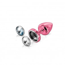 Anal plug with interchangeable rhinestones Diogol Anni Magnet Pink Crystal / Aquamarine 25mm