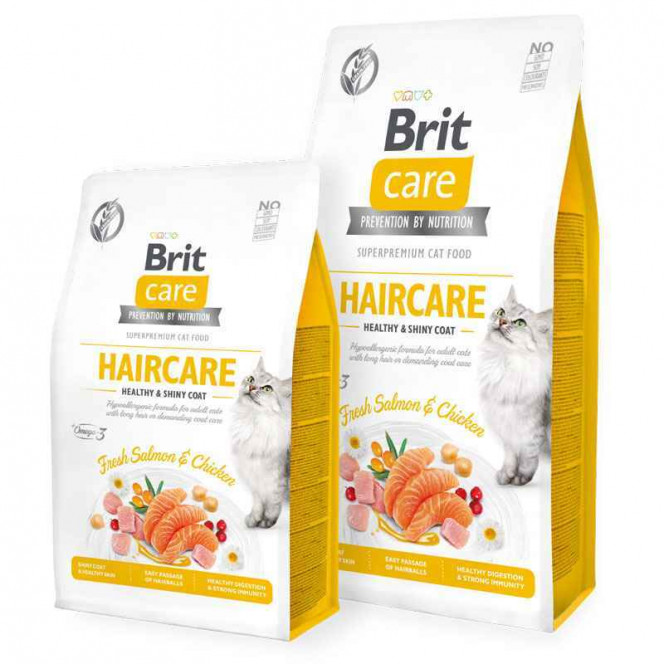 Brit Care (Брит Кеа) Cat Grain-Free Haircare - Сухой беззерновой корм с курицей и лососем для взрослых кошек со сложным уходом за шерстью