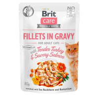 Brit Care (Care Is shaven) Fillets in Gravy Tender Turkey & Savory Salmon is the Damp forage of Fillet in sauce with a gentle turkey and a juicy salmon for cats