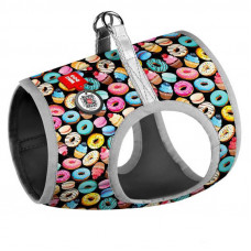 Collar WAUDOG Clothes - A soft breast-band for dogs with the drawing Doughnuts and QR the passport