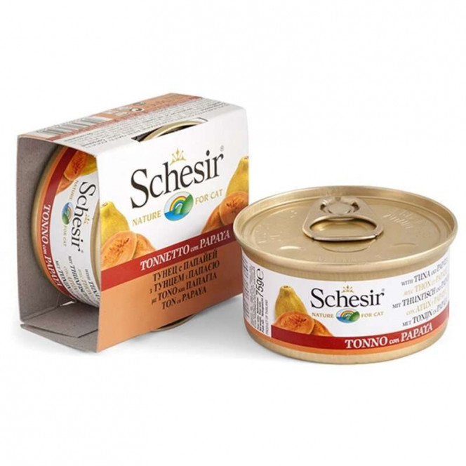 Schesir Tuna & Papaya - A tinned forage with a tuna and a papaya for adult cats (pieces in jelly)