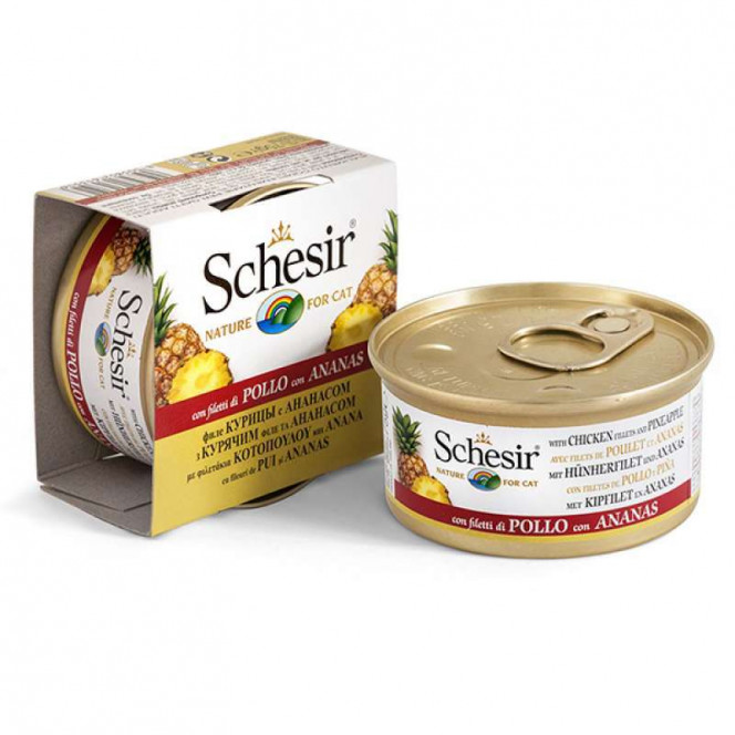 Schesir Chicken & Pineapple - A tinned forage with chicken and pineapple for adult cats (pieces in jelly)