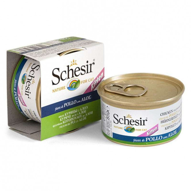 Schesir Chicken & Aloe Kitten - A tinned forage with meat of chicken and an aloe for kittens (pieces in jelly)