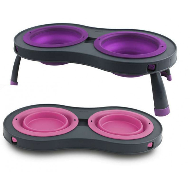 Dexas Double Elevated Feeder - A double bowl on a folding support for dogs and cats