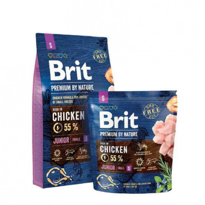 Brit Premium (Premium Is shaven) by Nature JUNIOR S is the Dry feed with chicken for puppies and young dogs of small breeds