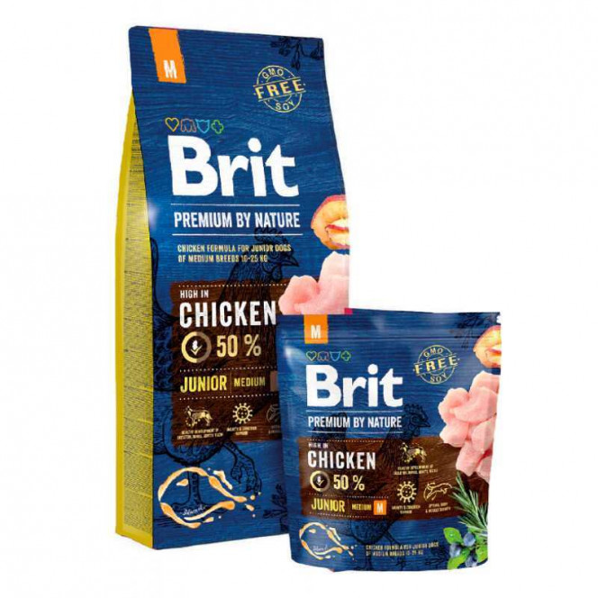 Brit Premium (Premium Is shaven) by Nature JUNIOR M is the Dry feed with chicken for puppies and young dogs of average breeds